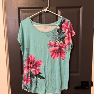 Westport Women's Short Sleeve Top - Aqua and Fuchsia Floral